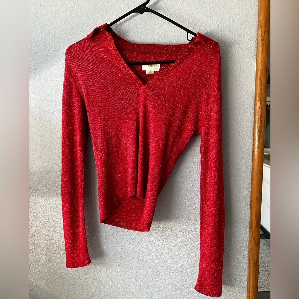 Glittery red sweater by Maeve from Anthropologie